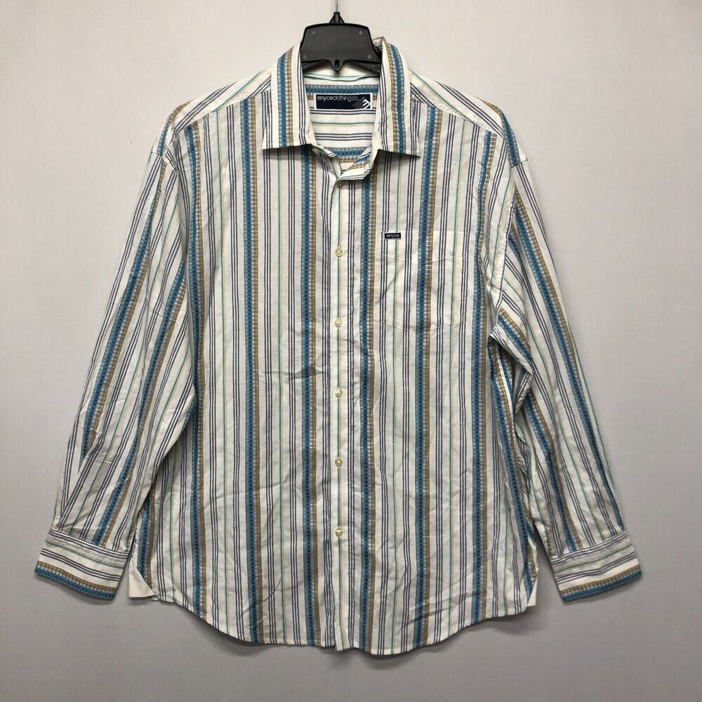 NWT Enyce Men Long Sleeve Cotton Button Up Shirt Top Size XXL Striped B266 -8